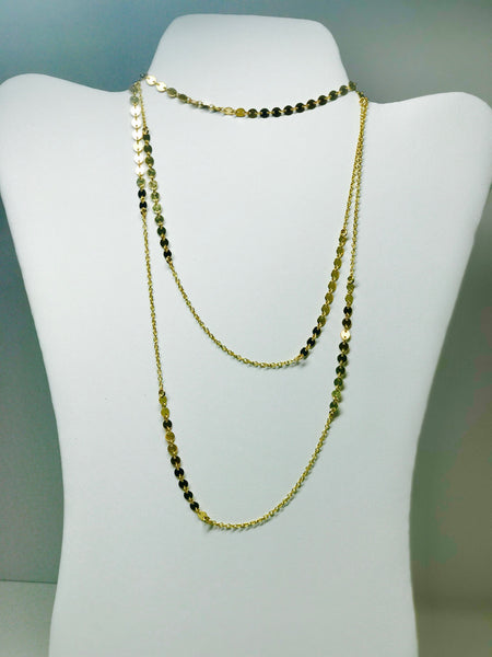 Gold Disk and Chain Layering Necklace 30"