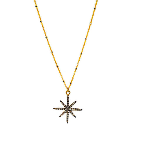 Gold Chain with Silver Beads / Starburst Charm